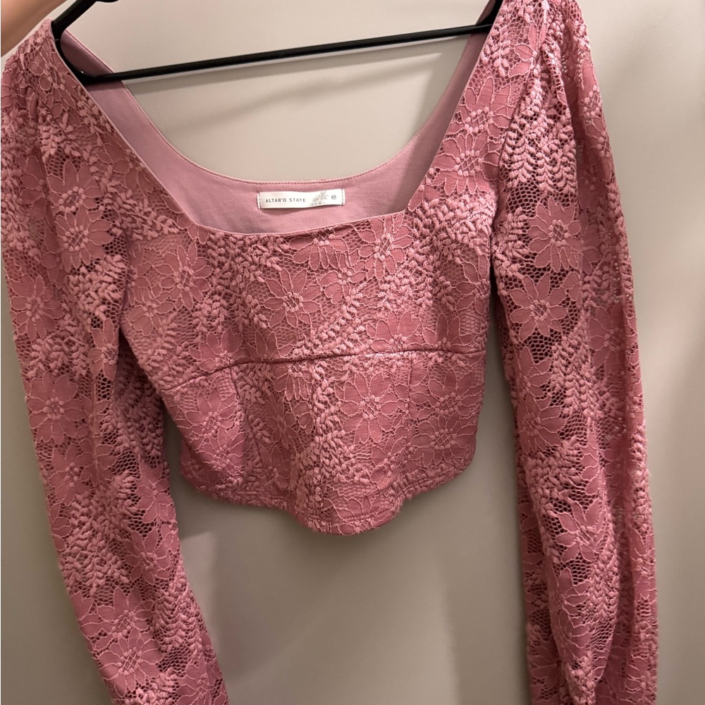Lace Long Sleeve Pink Crop Top Soft Corset